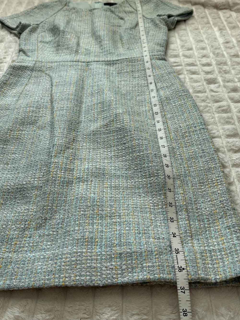 J Crew 4 Tailored Tweed Short Sleeve Sheath Dress ~ Blue Wool Blend Quiet Luxury